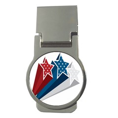 Star Red Blue White Line Space Money Clips (round) 