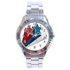 Star Red Blue White Line Space Stainless Steel Analogue Watch
