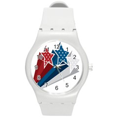 Star Red Blue White Line Space Round Plastic Sport Watch (m)