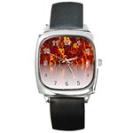 Effect Pattern Brush Red Orange Square Metal Watch Front