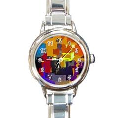 Abstract Vibrant Colour Round Italian Charm Watch by Nexatart