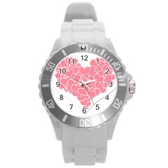 Heart Stripes Symbol Striped Round Plastic Sport Watch (l) by Nexatart