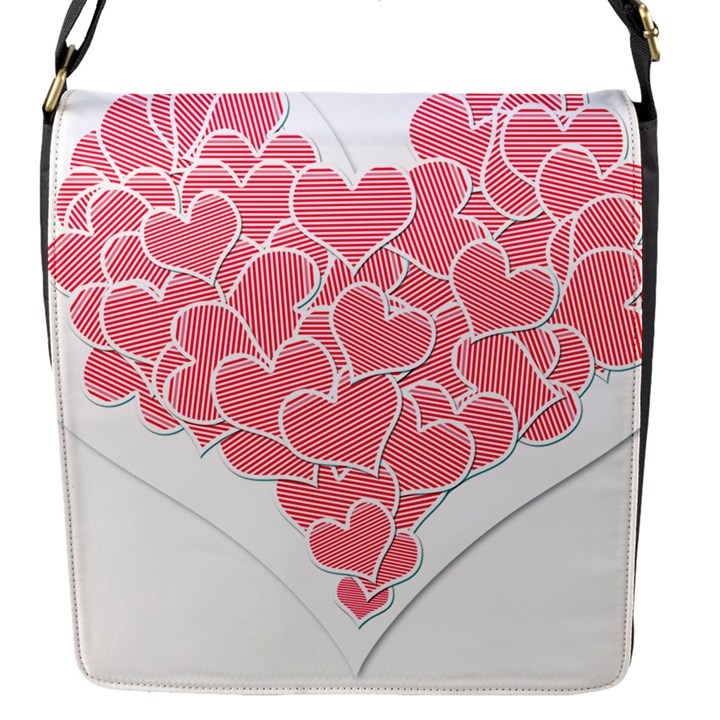 Heart Stripes Symbol Striped Flap Messenger Bag (S)