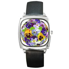 Spring Pansy Blossom Bloom Plant Square Metal Watch by Nexatart