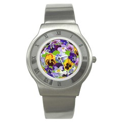 Spring Pansy Blossom Bloom Plant Stainless Steel Watch by Nexatart