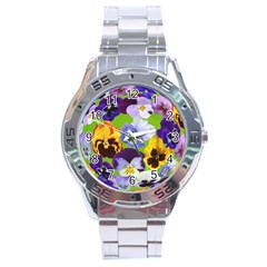 Spring Pansy Blossom Bloom Plant Stainless Steel Analogue Watch by Nexatart