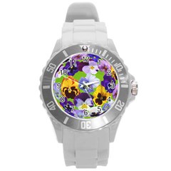 Spring Pansy Blossom Bloom Plant Round Plastic Sport Watch (l) by Nexatart