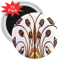Scroll Gold Floral Design 3  Magnets (10 Pack)  by Nexatart