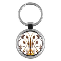 Scroll Gold Floral Design Key Chains (round)  by Nexatart