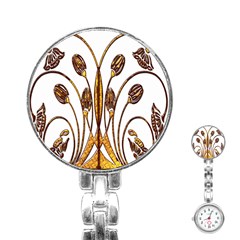 Scroll Gold Floral Design Stainless Steel Nurses Watch by Nexatart