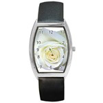 Flower White Rose Lying Barrel Style Metal Watch Front