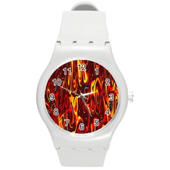 Effect Pattern Brush Red Orange Round Plastic Sport Watch (m)