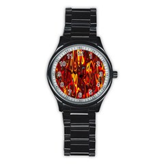 Effect Pattern Brush Red Orange Stainless Steel Round Watch by Nexatart