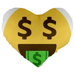 Money Face Emoji Large 19  Premium Heart Shape Cushions by BestEmojis