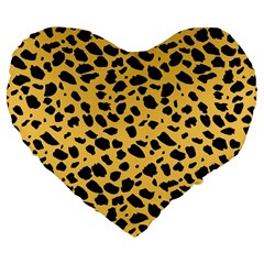 Skin Animals Cheetah Dalmation Black Yellow Large 19  Premium Flano Heart Shape Cushions by Mariart