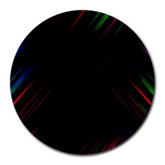 Streaks Line Light Neon Space Rainbow Color Black Round Mousepads