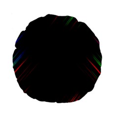 Streaks Line Light Neon Space Rainbow Color Black Standard 15  Premium Flano Round Cushions by Mariart