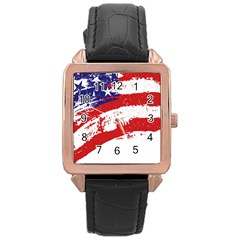 Red White Blue Star Flag Rose Gold Leather Watch  by Mariart