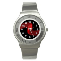 Tape Strip Red Black Amoled Wave Waves Chevron Stainless Steel Watch by Mariart