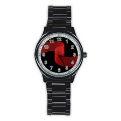 Tape Strip Red Black Amoled Wave Waves Chevron Stainless Steel Round Watch by Mariart