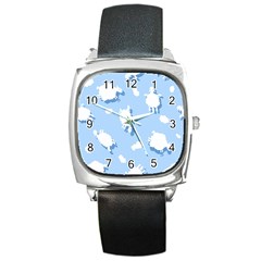 Vector Sheep Clouds Background Square Metal Watch