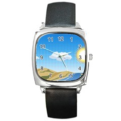 Grid Sky Course Texture Sun Square Metal Watch