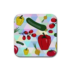 Vegetables Cucumber Tomato Rubber Coaster (square)  by Nexatart