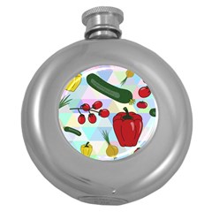 Vegetables Cucumber Tomato Round Hip Flask (5 Oz) by Nexatart