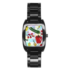 Vegetables Cucumber Tomato Stainless Steel Barrel Watch by Nexatart