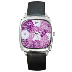 Floral Wallpaper Flowers Dahlia Square Metal Watch by Nexatart