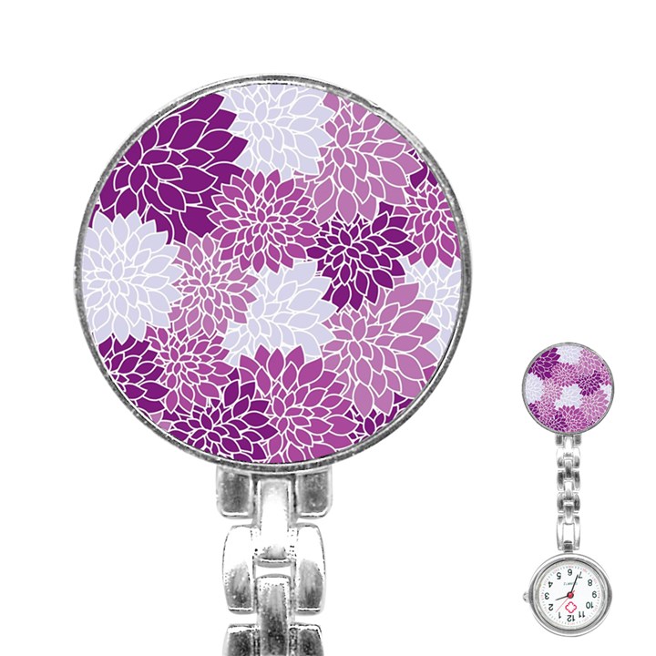 Floral Wallpaper Flowers Dahlia Stainless Steel Nurses Watch