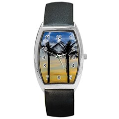 Palm Trees Against Sunset Sky Barrel Style Metal Watch by dflcprints