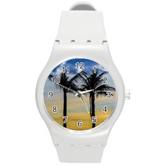 Palm Trees Against Sunset Sky Round Plastic Sport Watch (m) by dflcprints