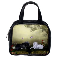 Wonderful Whte Unicorn With Black Horse Classic Handbags (one Side) by FantasyWorld7