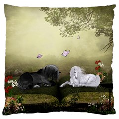 Wonderful Whte Unicorn With Black Horse Large Cushion Case (two Sides)