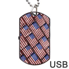 Usa Flag Grunge Pattern Dog Tag Usb Flash (two Sides) by dflcprints