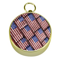 Usa Flag Grunge Pattern Gold Compasses by dflcprints