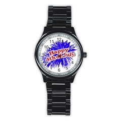 Happy 4th Of July Graphic Logo Stainless Steel Round Watch by dflcprints