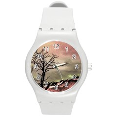 Fantasy Landscape Illustration Round Plastic Sport Watch (m) by dflcprints