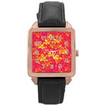 Flamingo pattern Rose Gold Leather Watch  Front