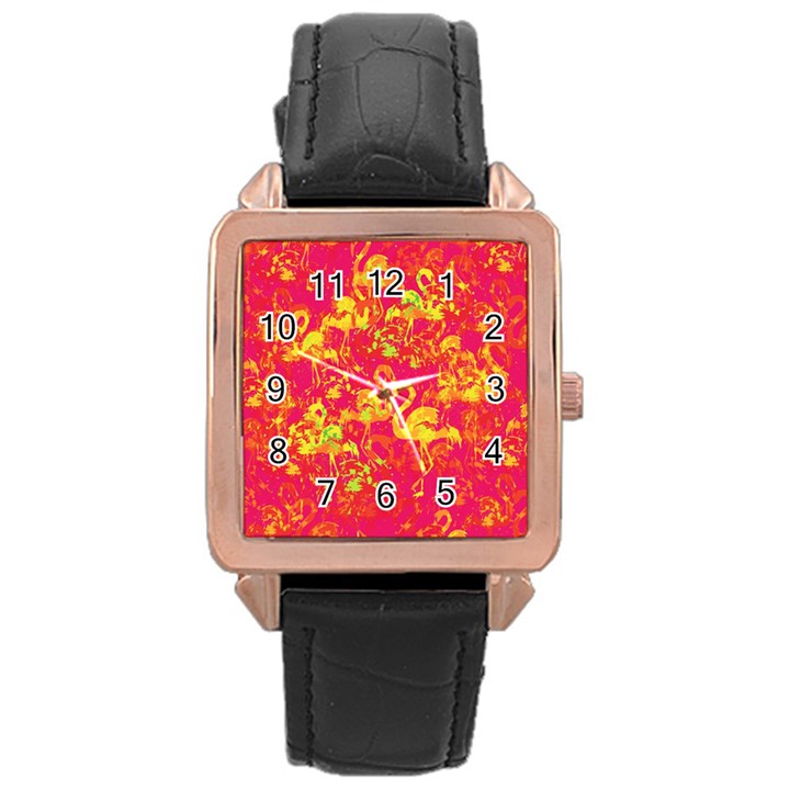 Flamingo pattern Rose Gold Leather Watch 