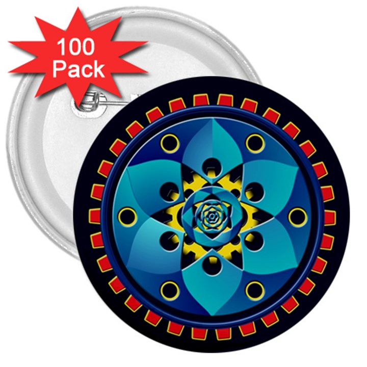 Abstract Mechanical Object 3  Buttons (100 pack) 
