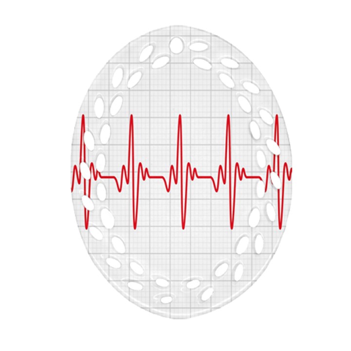 Cardiogram Vary Heart Rate Perform Line Red Plaid Wave Waves Chevron Ornament (Oval Filigree)
