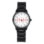 Cardiogram Vary Heart Rate Perform Line Red Plaid Wave Waves Chevron Stainless Steel Round Watch Front