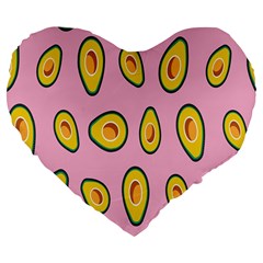 Fruit Avocado Green Pink Yellow Large 19  Premium Flano Heart Shape Cushions by Mariart