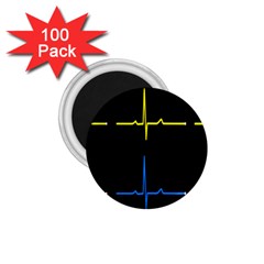 Heart Monitor Screens Pulse Trace Motion Black Blue Yellow Waves 1 75  Magnets (100 Pack)  by Mariart