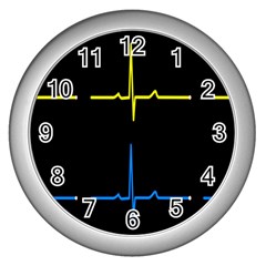 Heart Monitor Screens Pulse Trace Motion Black Blue Yellow Waves Wall Clocks (silver) 