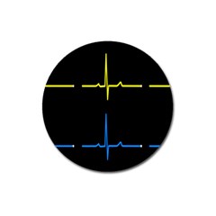 Heart Monitor Screens Pulse Trace Motion Black Blue Yellow Waves Magnet 3  (round)