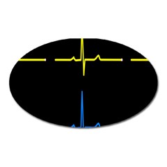 Heart Monitor Screens Pulse Trace Motion Black Blue Yellow Waves Oval Magnet