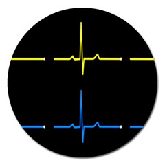 Heart Monitor Screens Pulse Trace Motion Black Blue Yellow Waves Magnet 5  (round) by Mariart